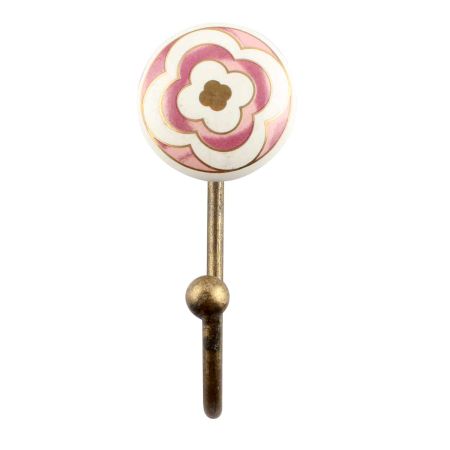 Pink Ceramic Floral Wall Hook